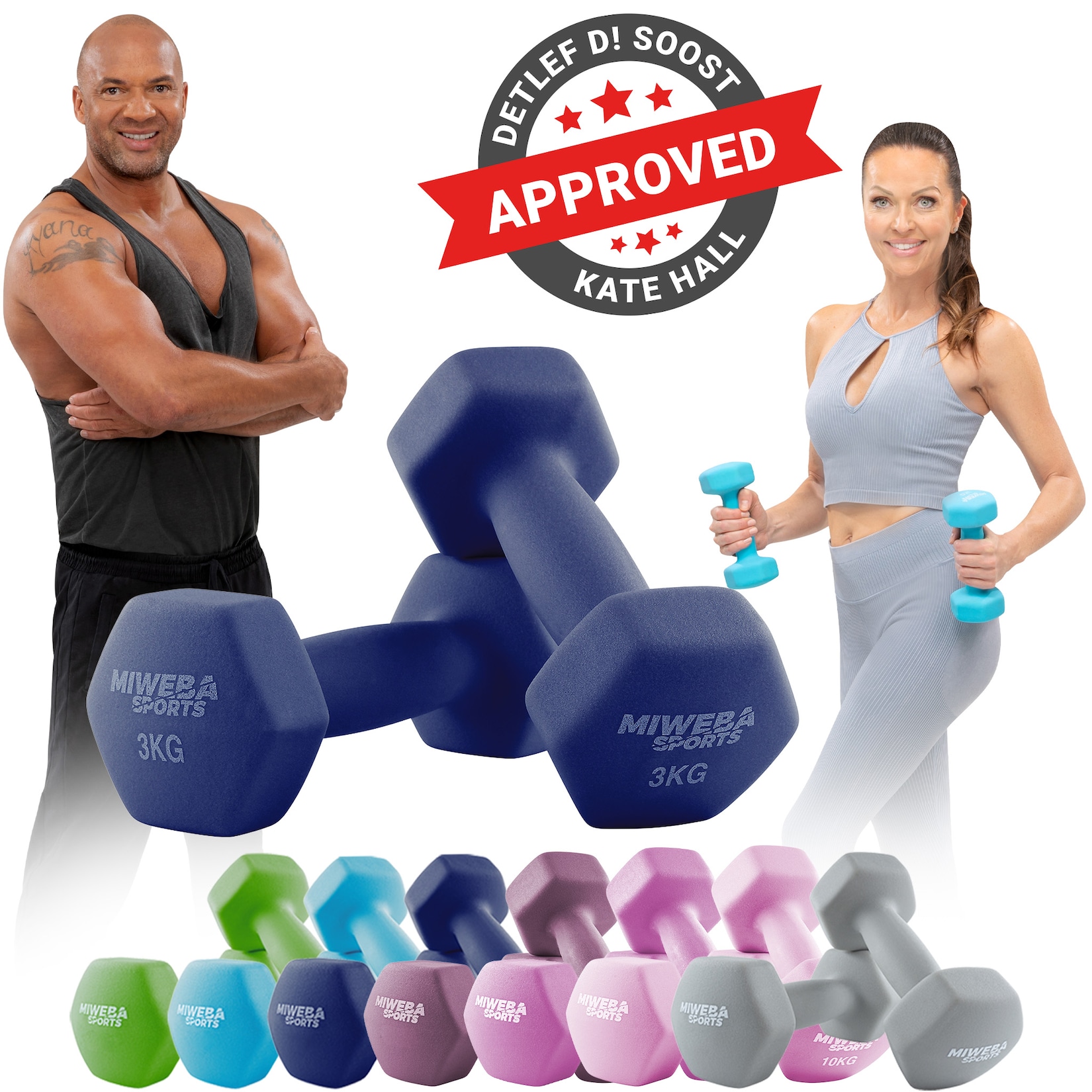 Miweba Sports Gymnastikhanteln 2er-Set NKH100, bodenschonend, 0,5-10 kg, Anti-Rutsch-Oberfläche (Königsblau, 2x 3,0 Kg)