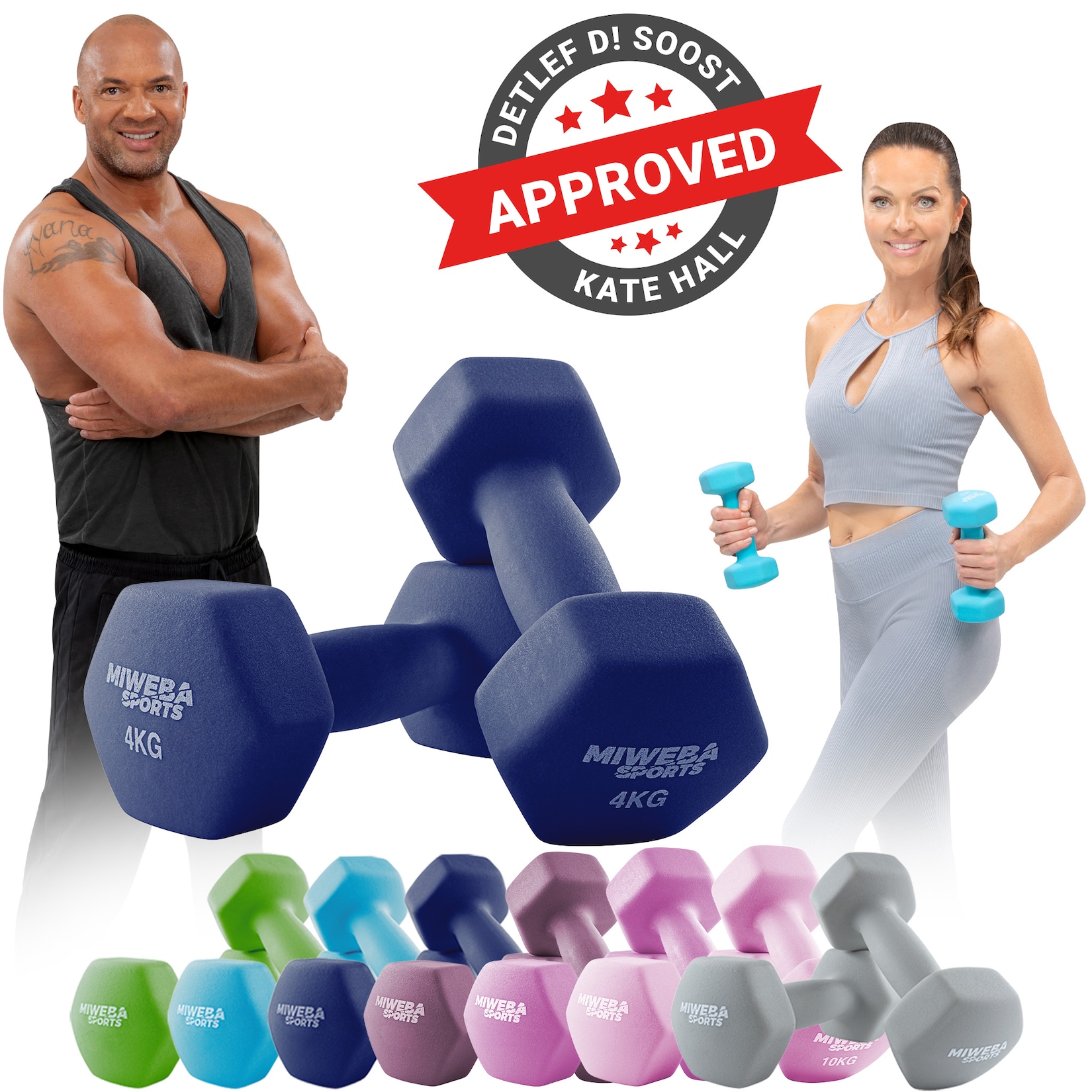 Miweba Sports Gymnastikhanteln 2er-Set NKH100, bodenschonend, 0,5-10 kg, Anti-Rutsch-Oberfläche (Königsblau, 2x 4,0 Kg)