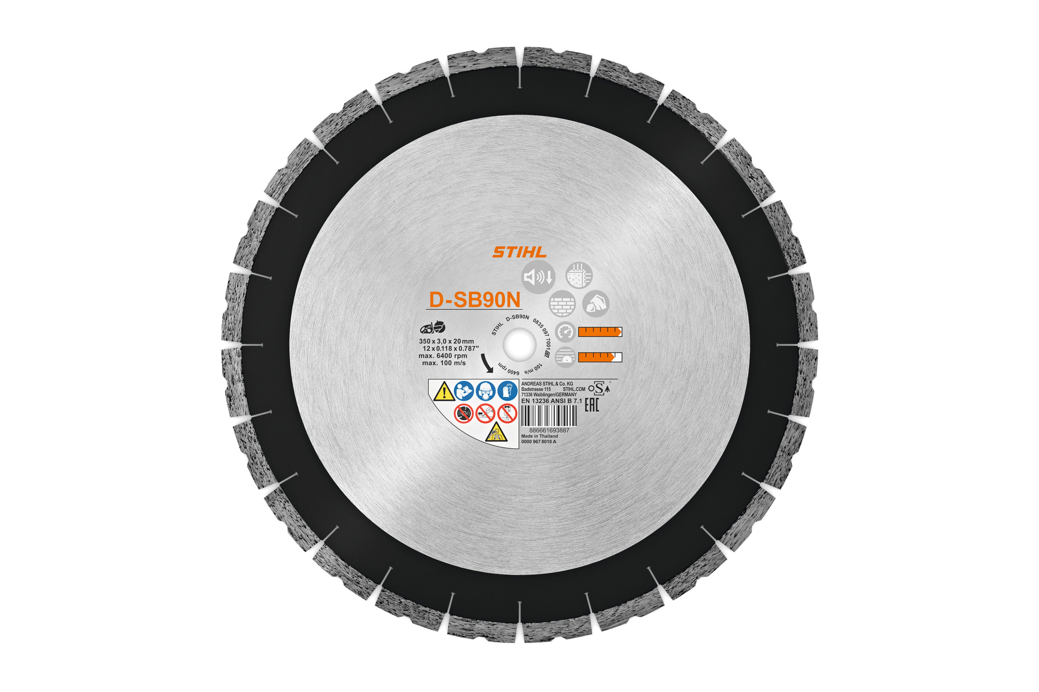 STIHL Trennscheibe D-SB90N Ø 300mm/12""|305.00|305.00|305.00|https://www.simon-profi-technik.de/media/catalog/product/1/3/135851_D-SB90N-Evo0-EU_HQ_P_2025-05_0001_1.jpg||||Neu|EUR|0.00|2 - 8 Werktage|Die STIHL Diamant-Trennscheibe D-SB90N (Noise Reduction) zählt zu den leisesten Trennscheiben im gesamten STIHL Sortiment. Dank ihres speziellen Aufbaus reduziert sie die Geräuschemission im Vergleich zu herkömmlichen Trennscheiben um rund 50 %. Dies macht sie zur idealen Wahl für die Arbeit mit Akk Bild 2