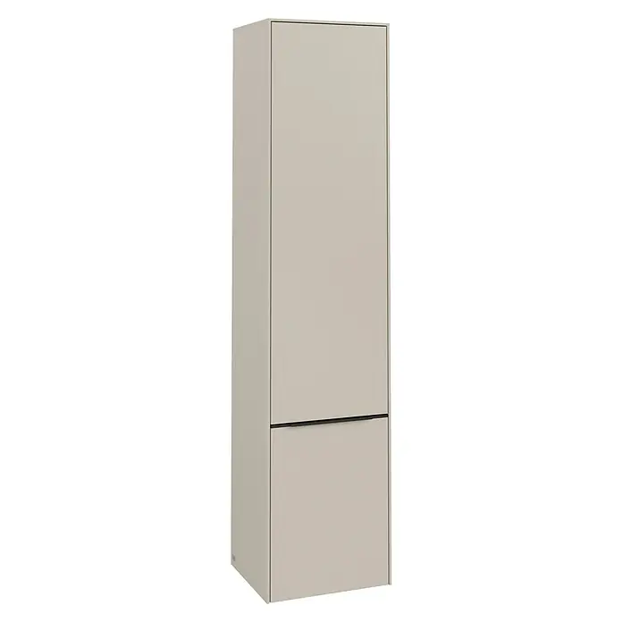 Villeroy & Boch Subway 3.0 Bad-Hochschrank (B x T x H: 40 x 36,2 x 171 cm, 2x Tür, Cashmere Grey, Farbe Griff: Volcano black, DIN Anschlag: Links)