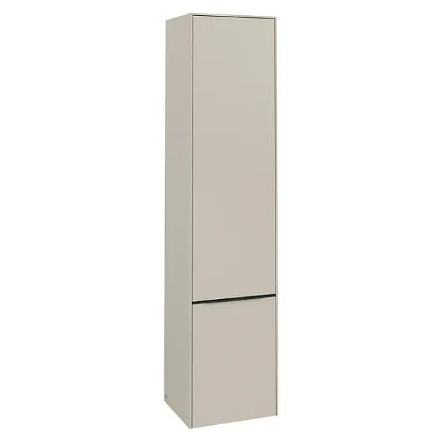 Villeroy & Boch Subway 3.0 Bad-Hochschrank (B x T x H: 40 x 36,2 x 171 cm, 2x Tür, Cashmere Grey, Farbe Griff: Volcano black, DIN Anschlag: Links)