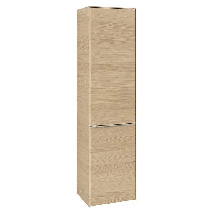 Villeroy & Boch Subway 3.0 Bad-Hochschrank (B x T x H: 40 x 36,2 x 171 cm, 1x Klappe mit Wäschekorb, 1x Tür, Nordik oak, Farbe Griff: Aluminium glänze