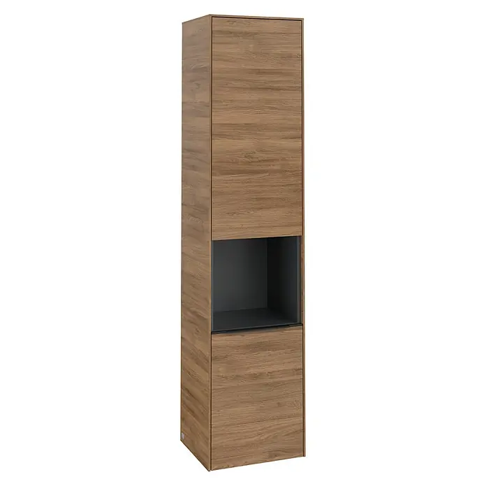 Villeroy & Boch Subway 3.0 Bad-Hochschrank (B x T x H: 40 x 36,2 x 171 cm, 1x offenes Fach, 2x Tür, Kansas Oak, Farbe Griff: Aluminium glänzend, DIN A