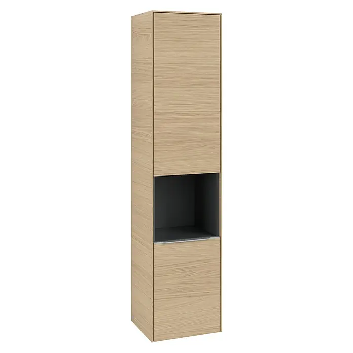 Villeroy & Boch Subway 3.0 Bad-Hochschrank (B x T x H: 40 x 36,2 x 171 cm, 1x offenes Fach, 2x Tür, Nordik oak, Farbe Griff: Aluminium glänzend, DIN A