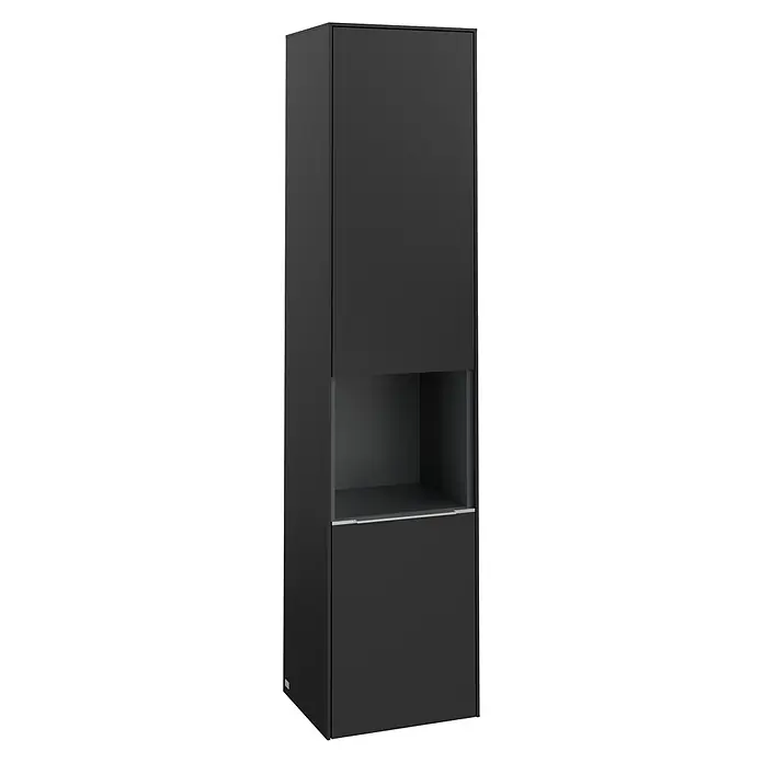 Villeroy & Boch Subway 3.0 Bad-Hochschrank (B x T x H: 40 x 36,2 x 171 cm, 1x offenes Fach, 2x Tür, Volcano Black, Farbe Griff: Aluminium glänzend, DI