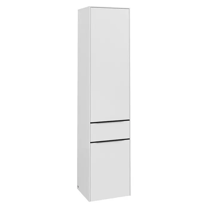 Villeroy & Boch Subway 3.0 Bad-Hochschrank (B x T x H: 40 x 36,2 x 171 cm, 1x Schublade, 2x Tür, Pure White, Farbe Griff: Volcano black, DIN Anschlag: