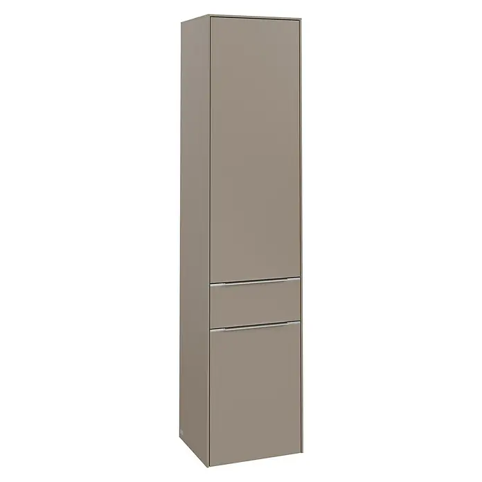 Villeroy & Boch Subway 3.0 Bad-Hochschrank (B x T x H: 40 x 36,2 x 171 cm, 1x Schublade, 2x Tür, Taupe, Farbe Griff: Aluminium glänzend, DIN Anschlag: