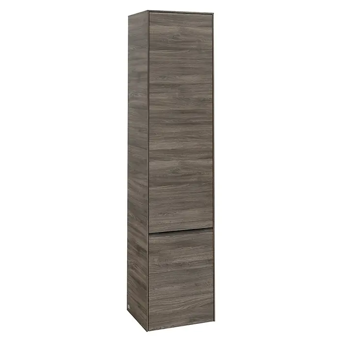 Villeroy & Boch Subway 3.0 Bad-Hochschrank (B x T x H: 40 x 36,2 x 171 cm, 2x Tür, Stone Oak, Farbe Griff: Volcano black, DIN Anschlag: Rechts)