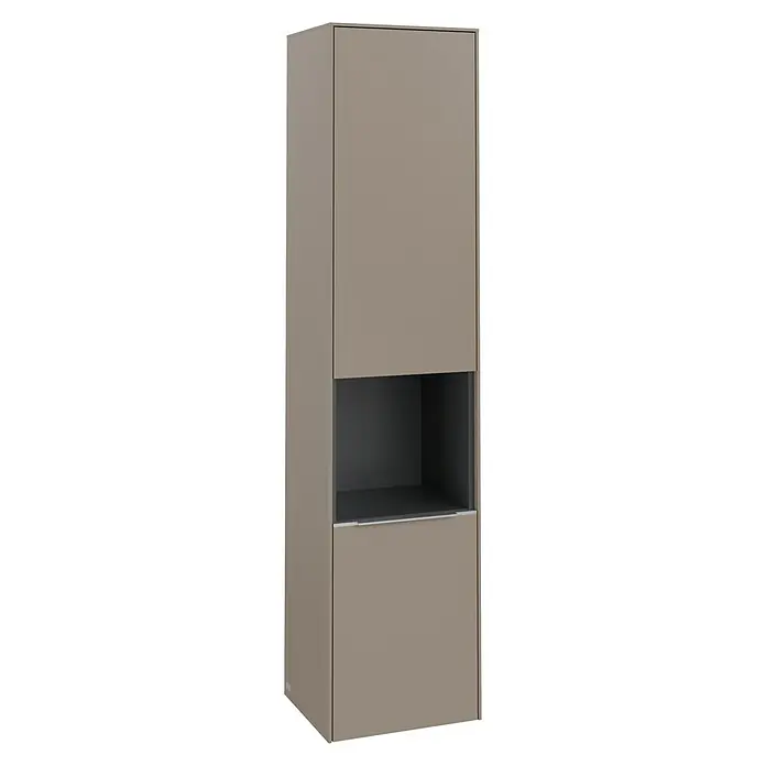 Villeroy & Boch Subway 3.0 Bad-Hochschrank (B x T x H: 40 x 36,2 x 171 cm, 1x offenes Fach, 2x Tür, Taupe, Farbe Griff: Aluminium glänzend, DIN Anschl