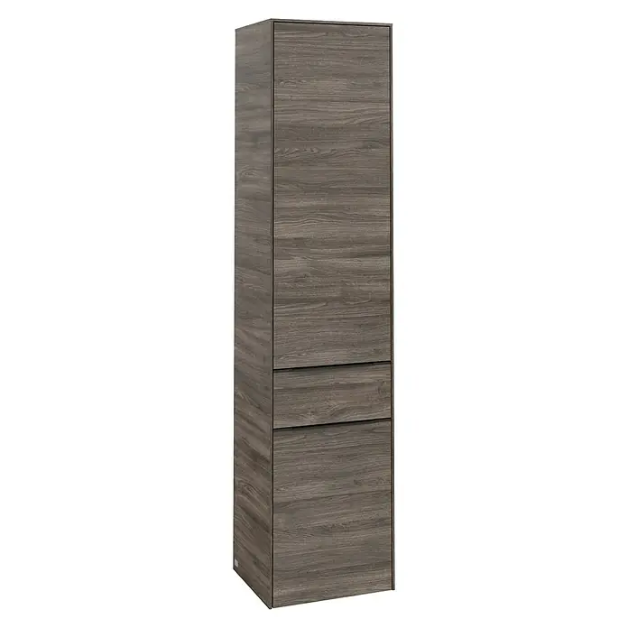 Villeroy & Boch Subway 3.0 Bad-Hochschrank (B x T x H: 40 x 36,2 x 171 cm, 1x Schublade, 2x Tür, Stone Oak, Farbe Griff: Volcano black, DIN Anschlag: