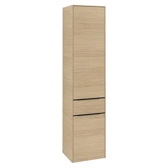 Villeroy & Boch Subway 3.0 Bad-Hochschrank (B x T x H: 40 x 36,2 x 171 cm, 1x Schublade, 2x Tür, Nordik oak, Farbe Griff: Volcano black, DIN Anschlag: