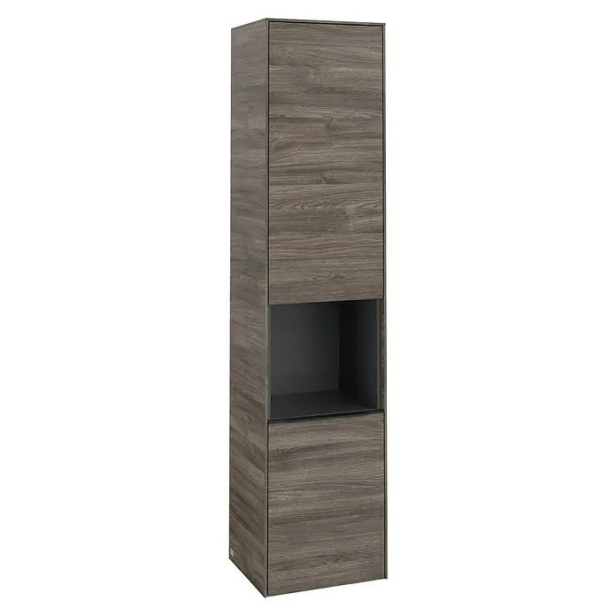 Villeroy & Boch Subway 3.0 Bad-Hochschrank (B x T x H: 40 x 36,2 x 171 cm, 1x offenes Fach, 2x Tür, Stone Oak, Farbe Griff: Aluminium glänzend, DIN An