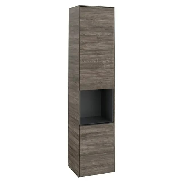Villeroy & Boch Subway 3.0 Bad-Hochschrank (B x T x H: 40 x 36,2 x 171 cm, 1x offenes Fach, 2x Tür, Stone Oak, Farbe Griff: Aluminium glänzend, DIN An
