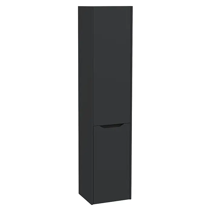 VitrA Bad-Hochschrank Integra Square (B x T x H: 40 x 37 x 180 cm, Graphit, Inklusive 3 Glasböden und Wäscheklappe, DIN Anschlag: Links)