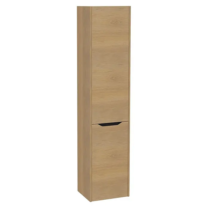 VitrA Bad-Hochschrank Integra Square (B x T x H: 40 x 37 x 180 cm, Eiche Gold, Inklusive 3 Glasböden und Wäscheklappe, DIN Anschlag: Links)