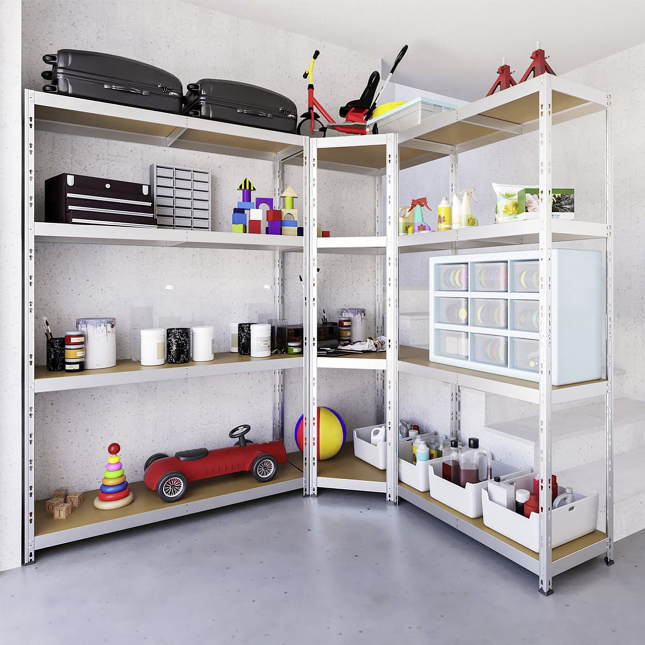 Ar Shelving Eck-Schwerlastregal Rivet Budget verzinkt 180 x 70 cm 4 HDF Böden 700 kg