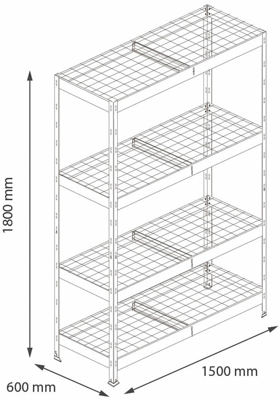 Ar Shelving Schwerlastregal Rivet Wire verzinkt 180 x 150 cm 4 Stahlgitterböden 1000 kg Bild 5