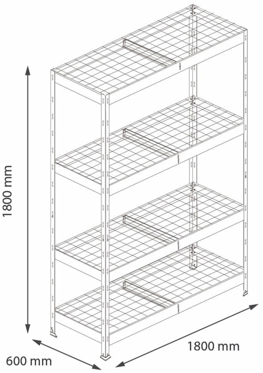 Ar Shelving Schwerlastregal Rivet Wire verzinkt 180 x 180 cm 4 Stahlgitterböden 1600 kg Bild 4