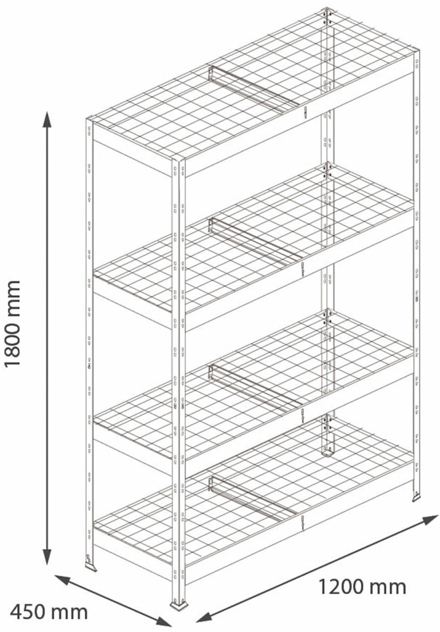 Ar Shelving Schwerlastregal Rivet Wire verzinkt 180 x 120 cm 4 Stahlgitterböden 1000 kg Bild 3