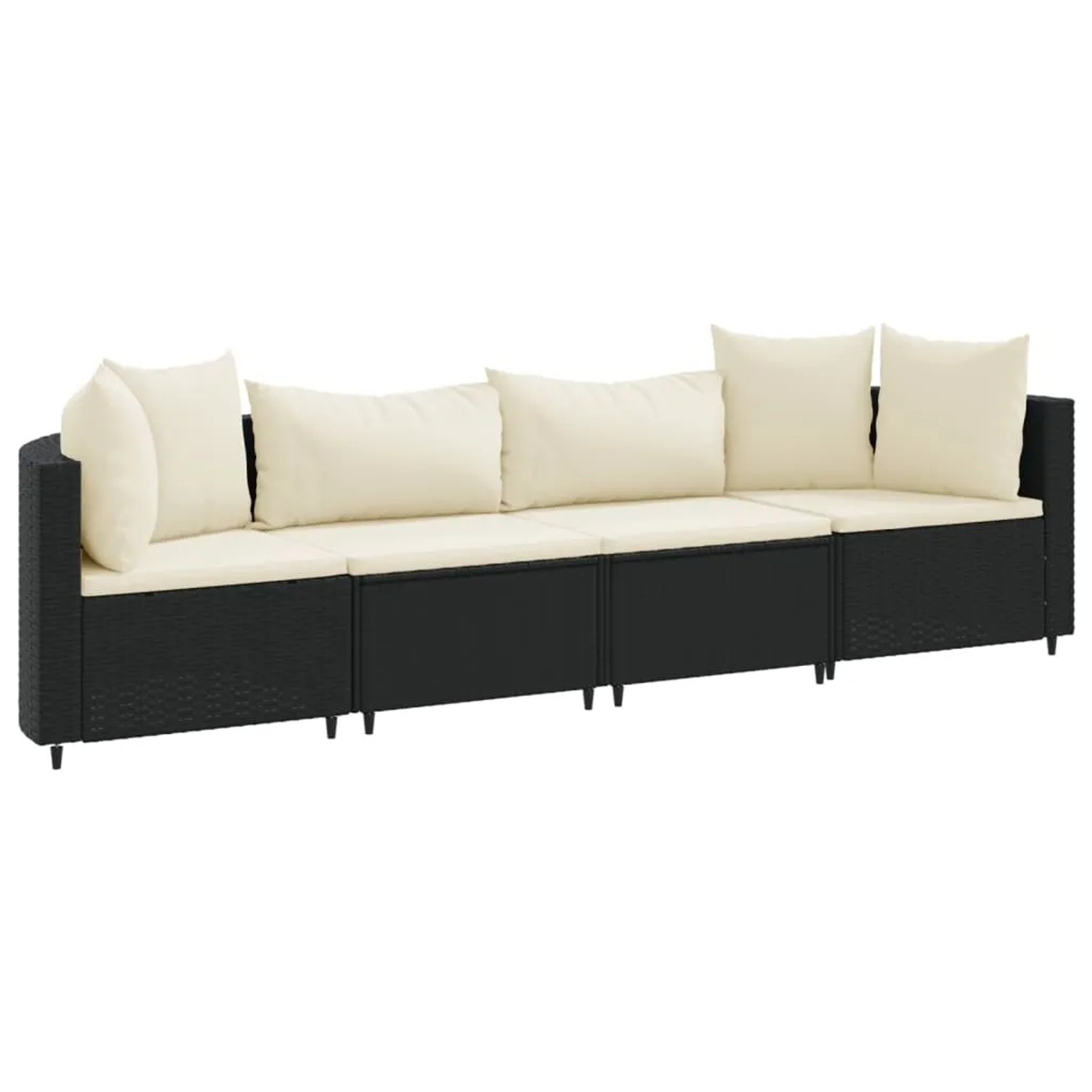 vidaXL 4-tlg Garten-Sofagarnitur mit Kissen Schwarz Poly Rattan Modell 74