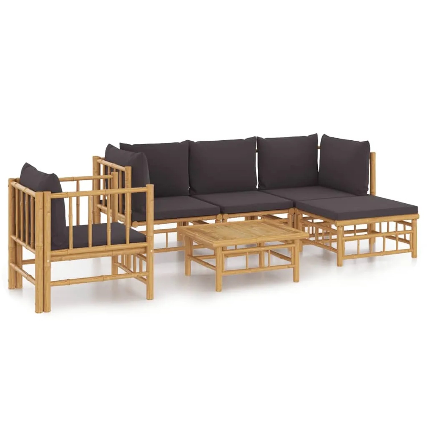 vidaXL 6-tlg Garten-Lounge-Set mit Dunkelgrauen Kissen Bambus Modell 13