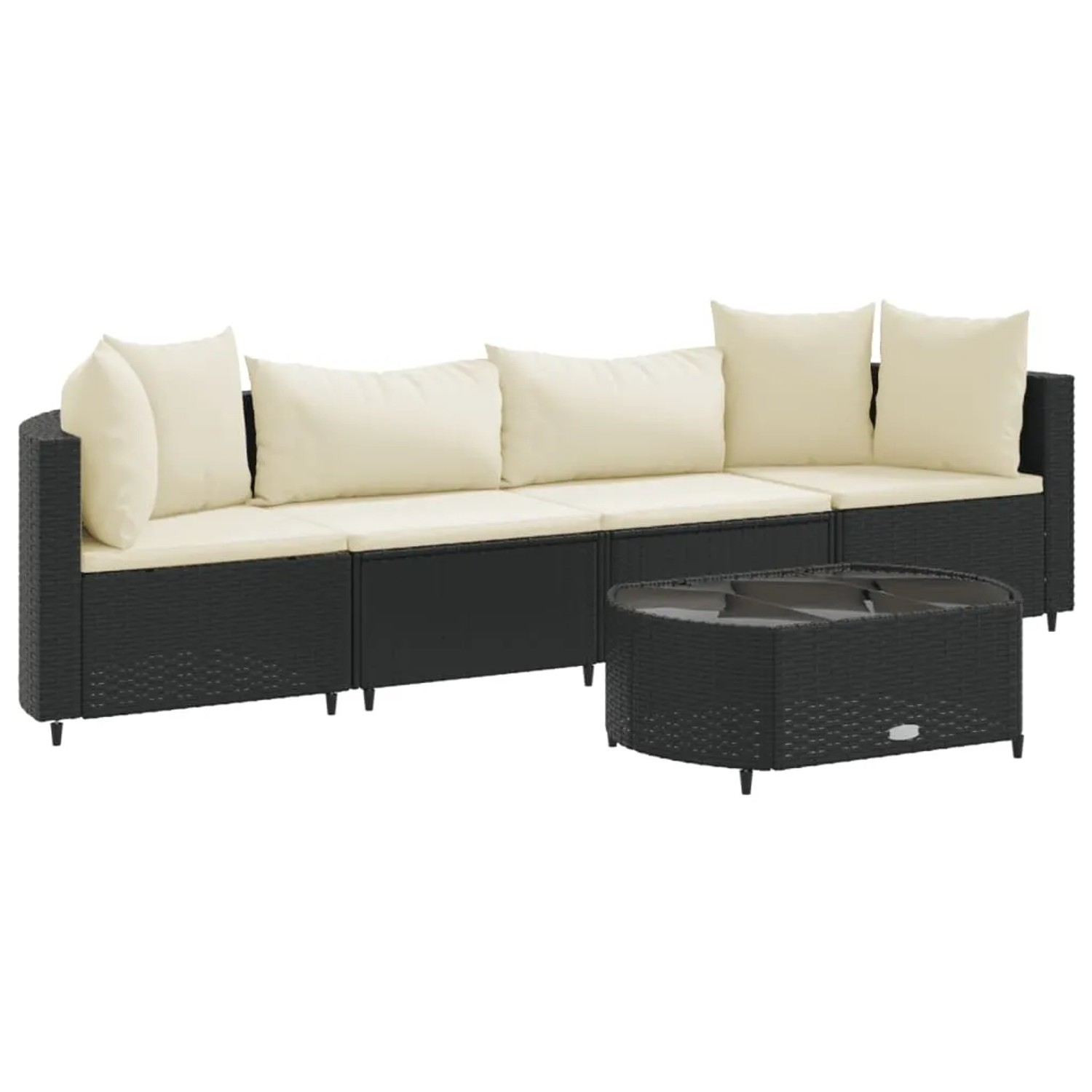 vidaXL 5-tlg Garten-Sofagarnitur mit Kissen Schwarz Poly Rattan Modell 159