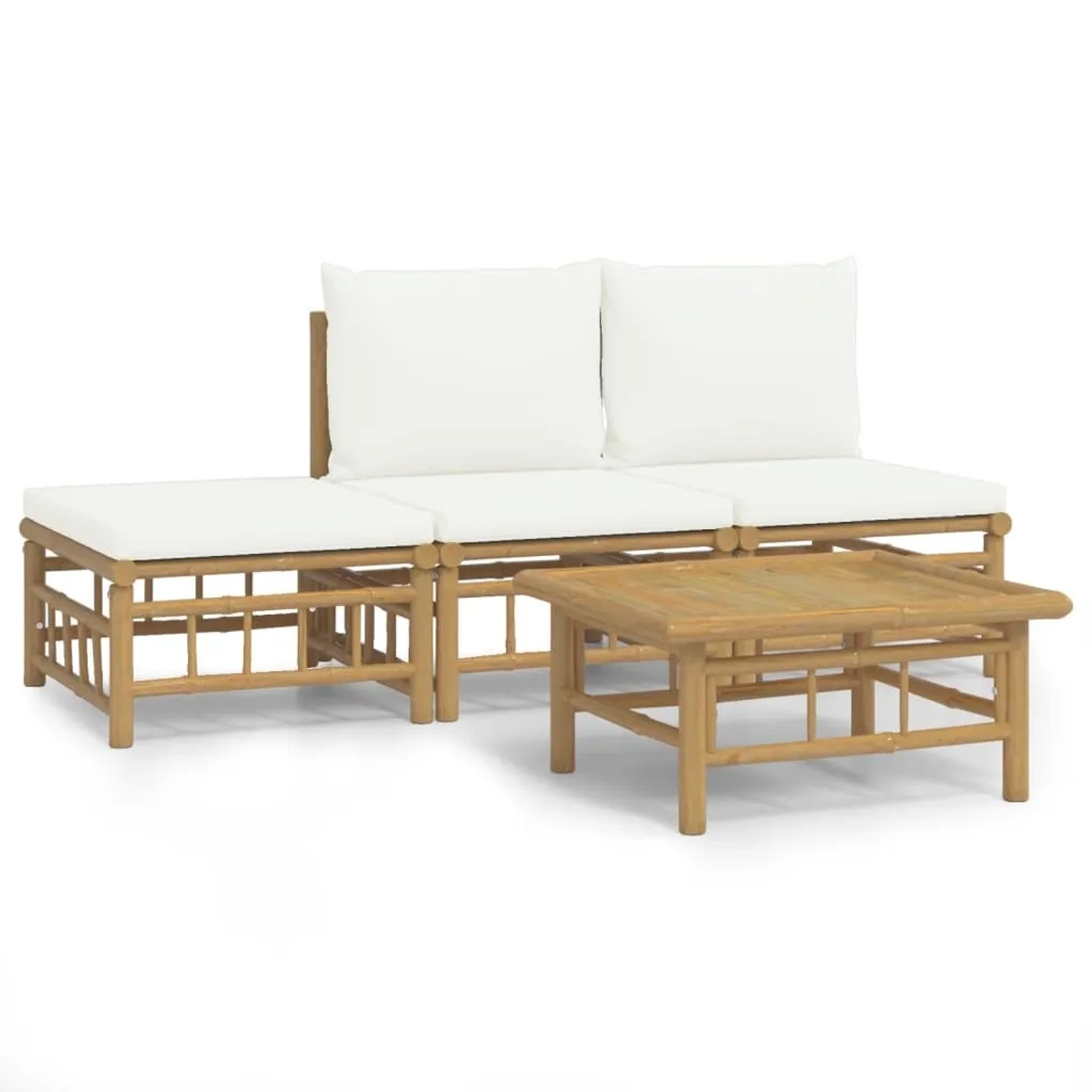 vidaXL 4-tlg Garten-Lounge-Set mit CremeWeißen Kissen Bambus Modell 5