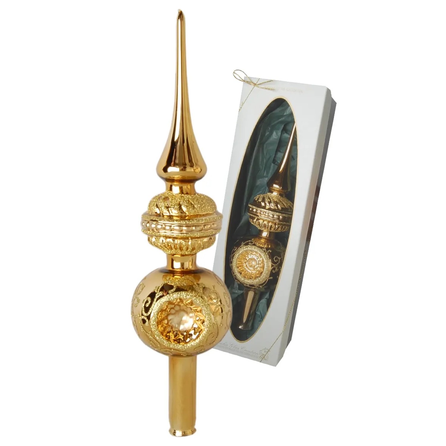 Krebs Glas Lauscha Weihnachtsbaumspitze Reflexe Gold 1-tlg. 35cm