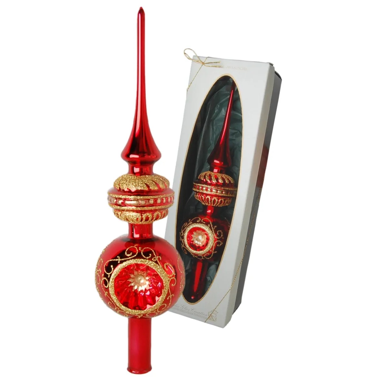 Krebs Glas Lauscha Weihnachtsbaumspitze Reflexe Rot 1-tlg. 35cm