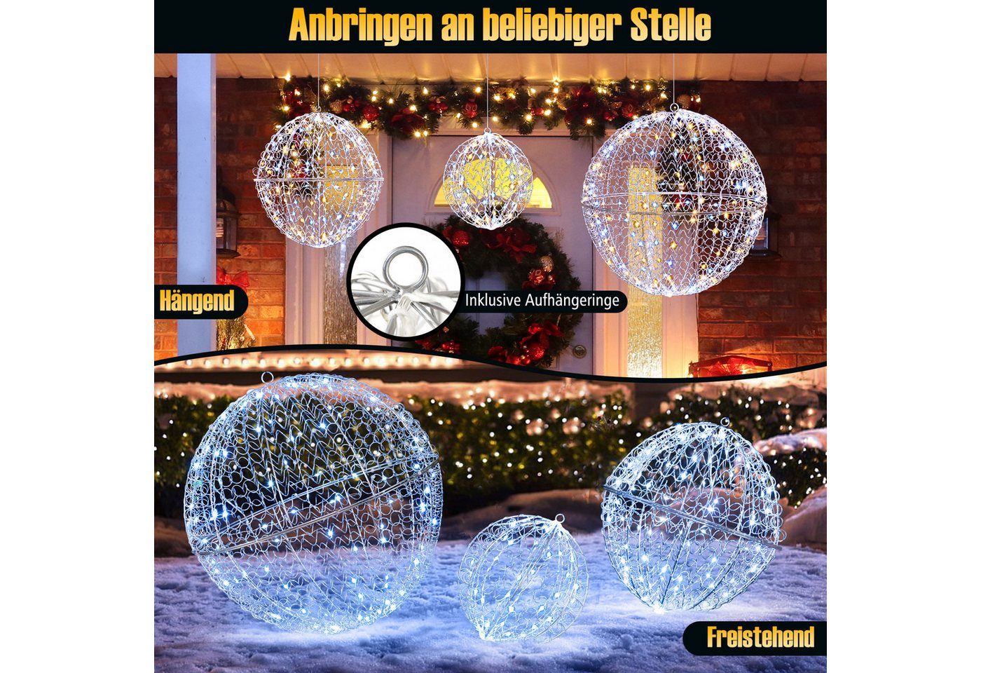 Costway 3er Set LED Dekokugel mit 435 LEDs 3 Lichtfarben & 8 Modi Bild 2