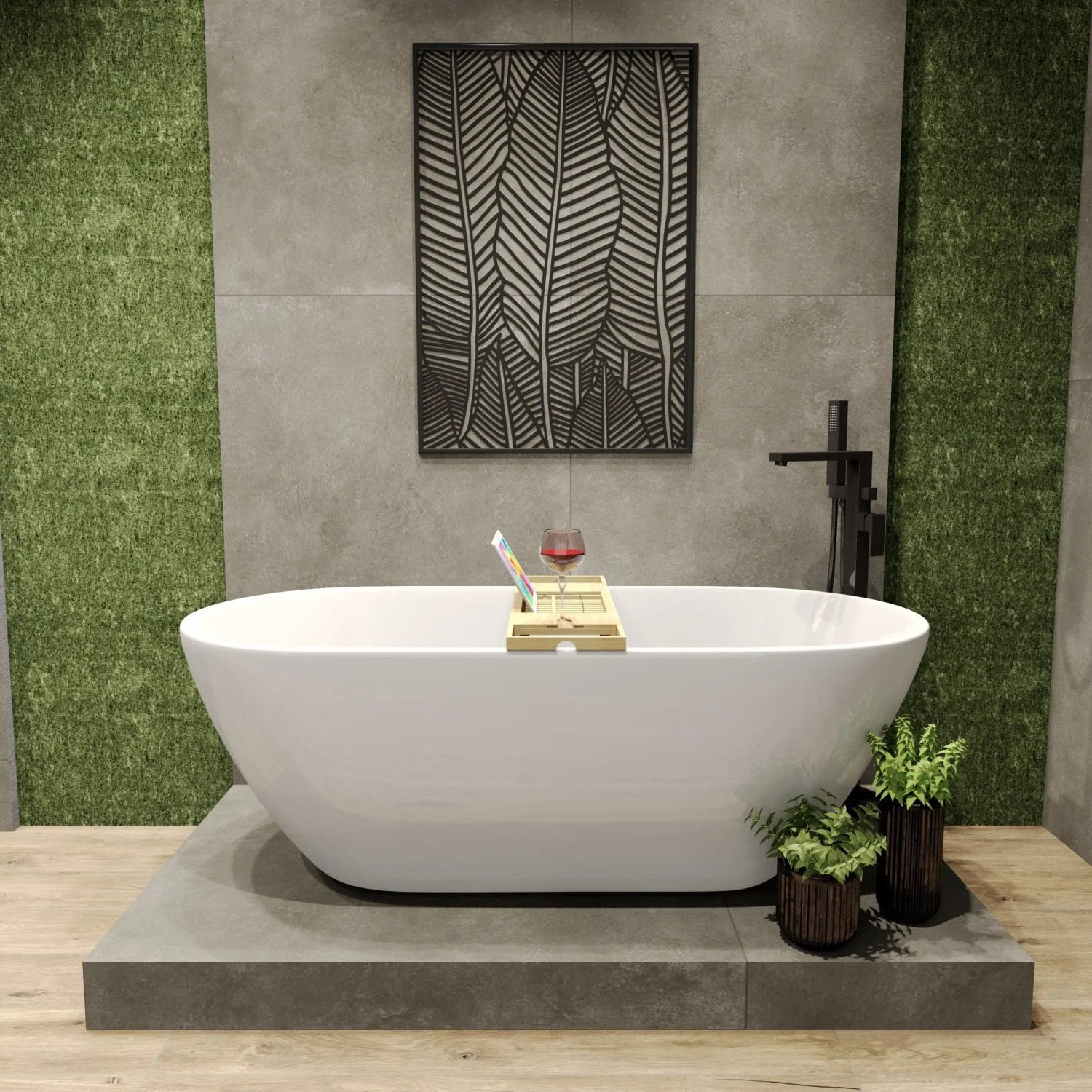 Bad Land Freistehende Badewanne ASGER 170x75 + Bambus Badewannenablage + Ablauf