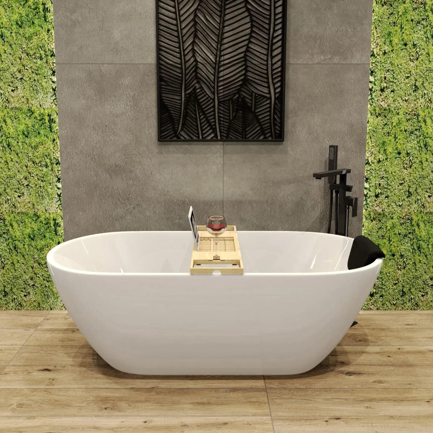 Bad Land Freistehende Badewanne ASGER 170x75 + Kopfstütze KODI + Ablauf