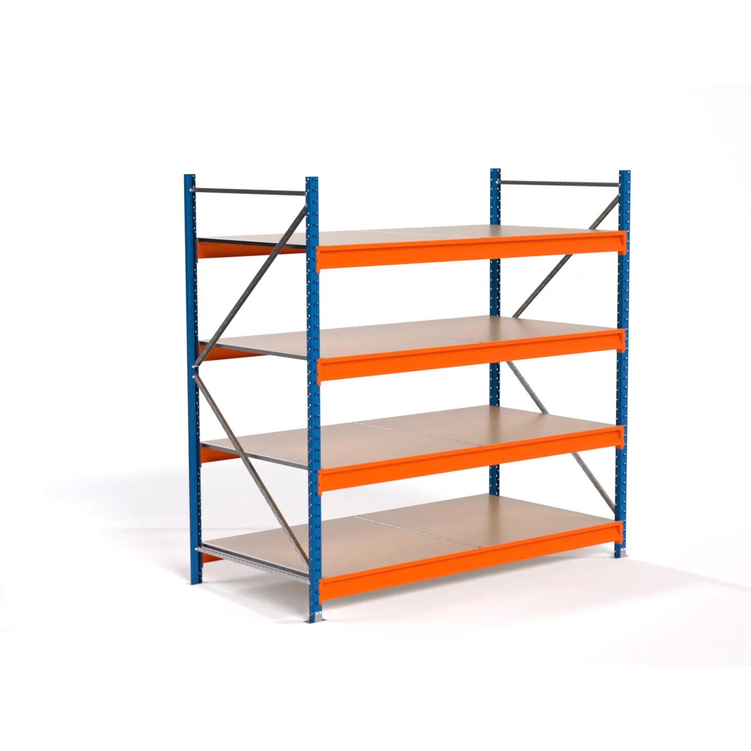 PROREGAL Industrie Weitspannregal Lagerregal MAXIMUS PRO Grundregal HxBxT 200x150x100cm 4 Spanplatten-Fachboden Fachlast 850kg Blau/Orange