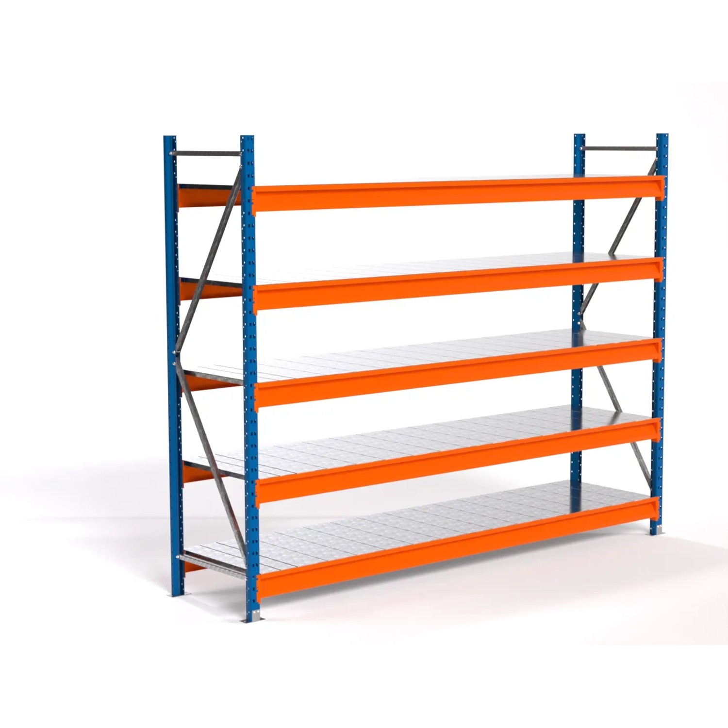 PROREGAL Industrie Weitspannregal Lagerregal MAXIMUS PRO Grundregal HxBxT 200x250x60cm 5 Stahlplatten-Fachboden Fachlast 530kg Blau/Orange