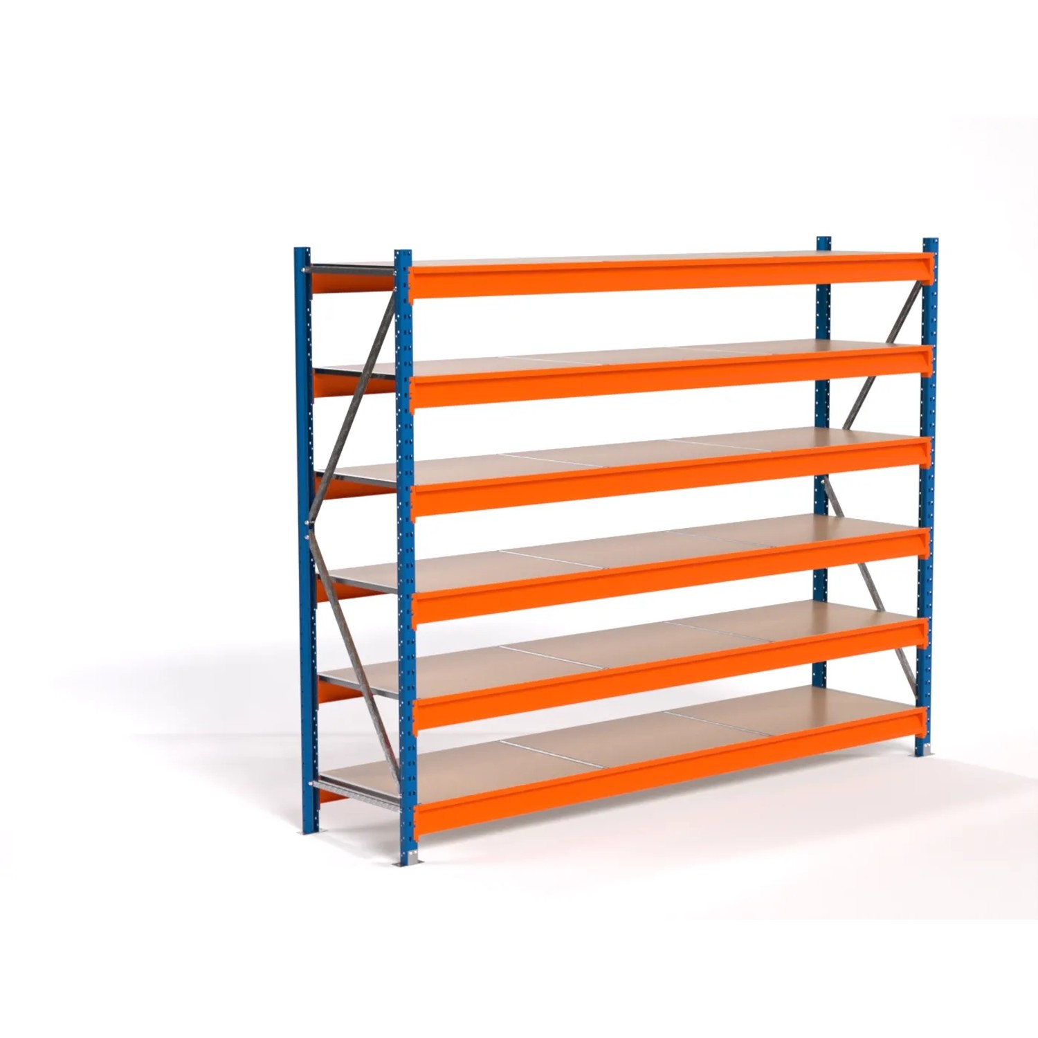 PROREGAL Industrie Weitspannregal Lagerregal MAXIMUS PRO Grundregal HxBxT 200x250x60cm 6 Spanplatten-Fachboden Fachlast 530kg Blau/Orange