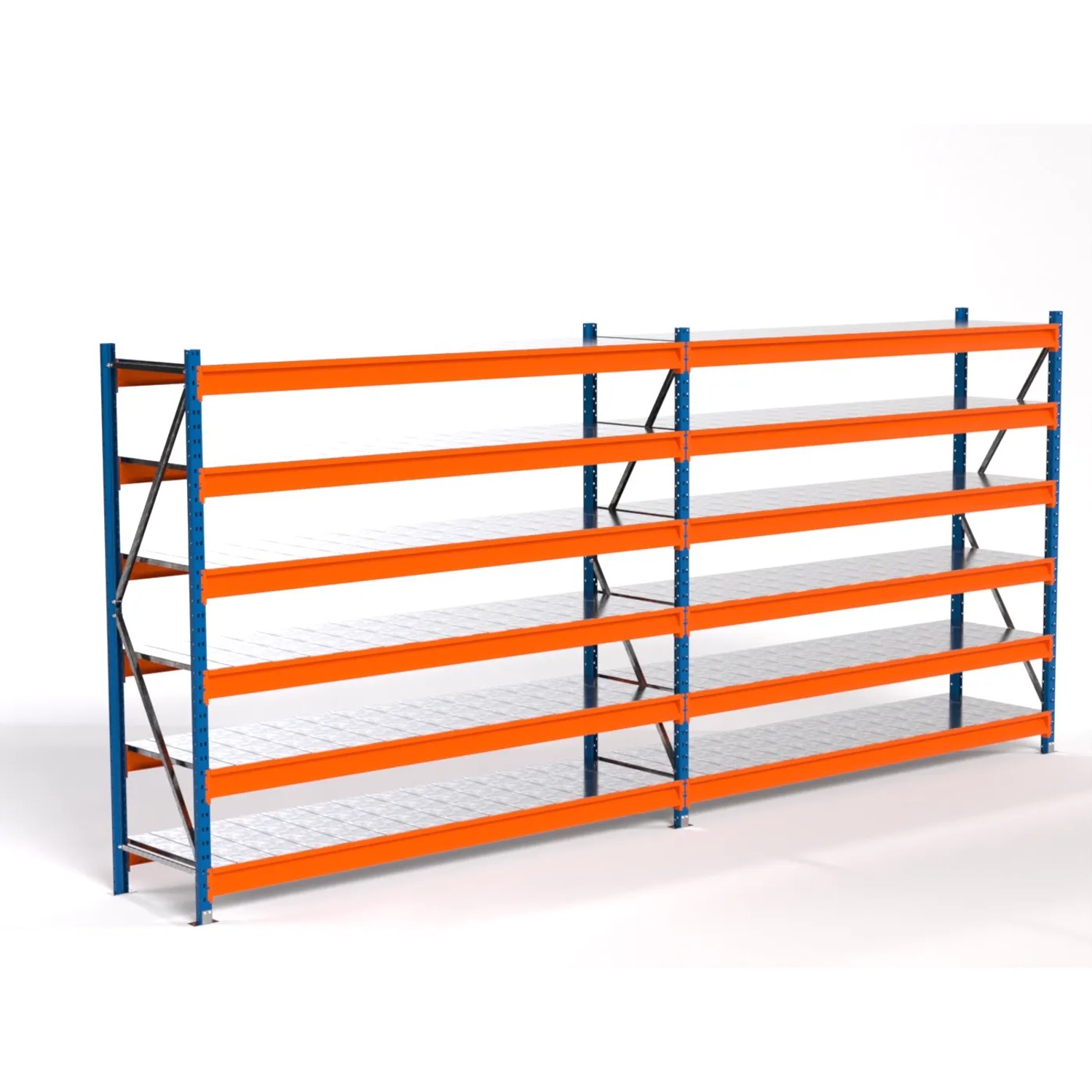 PROREGAL Industrie Weitspannregal Lagerregal MAXIMUS PRO Komplettregal 2 Felder HxBxT 200x450x60cm 6 Stahlplatten-Fachboden Fachlast 610kg Blau/Orange