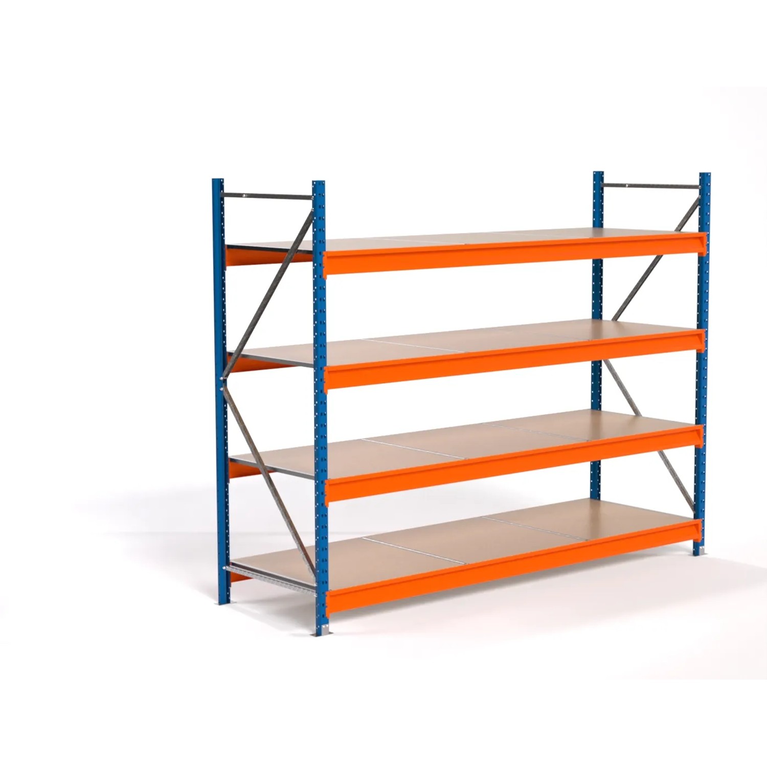 PROREGAL Industrie Weitspannregal Lagerregal MAXIMUS PRO Grundregal HxBxT 200x250x80cm 4 Spanplatten-Fachboden Fachlast 530kg Blau/Orange