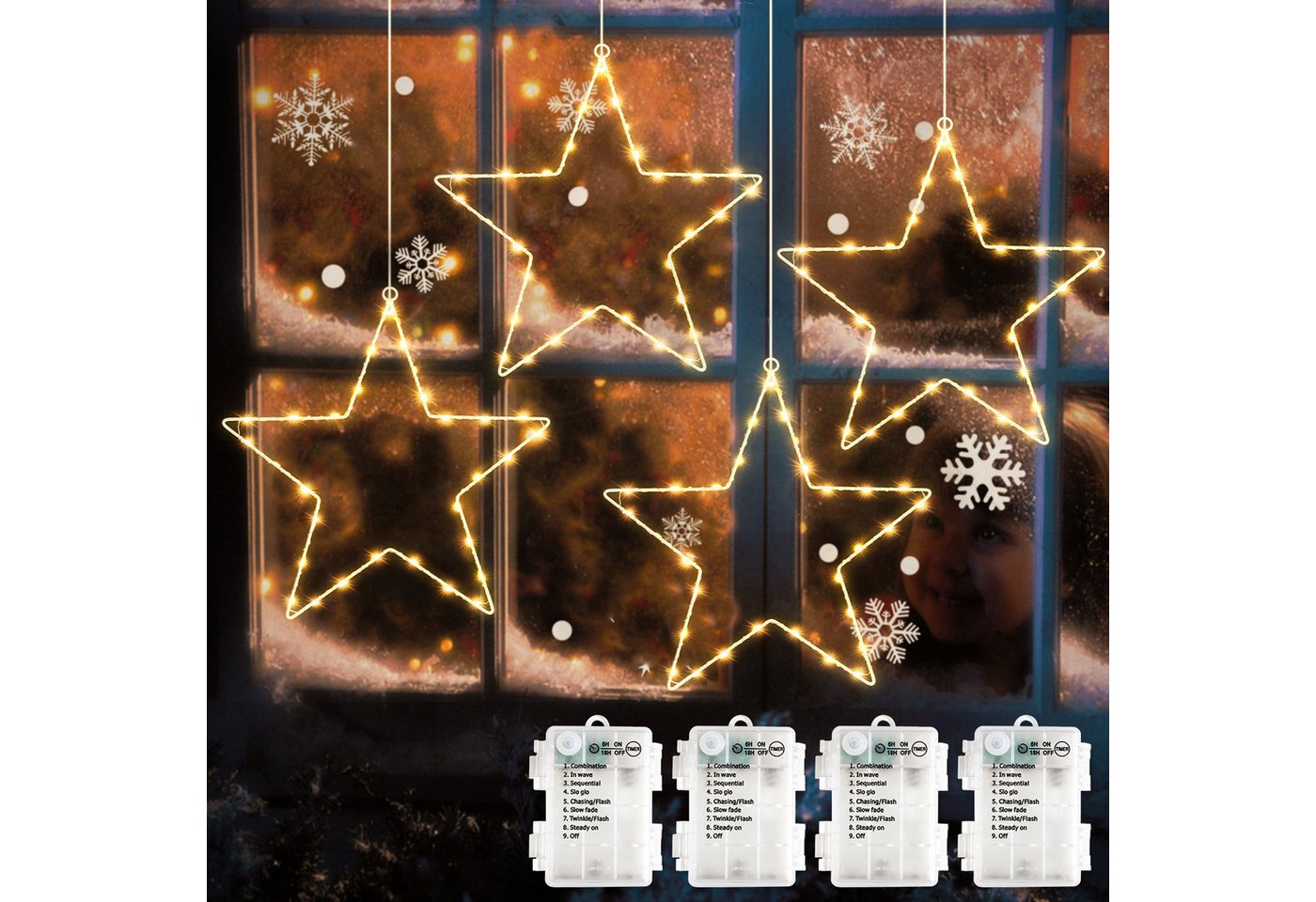 SALCAR LED Weihnachtsstern Fensterdeko, 4 Stück SALCAR LED Weihnachtsstern Fensterdeko 4er Set Bild 2