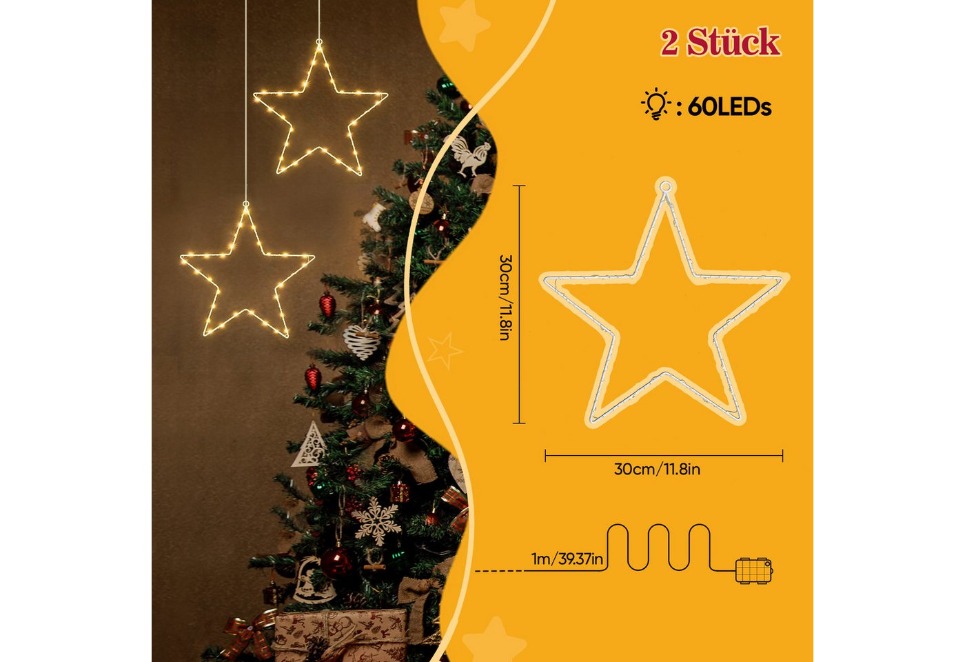 SALCAR LED Weihnachtsstern Fensterdeko, 4 Stück SALCAR LED Weihnachtsstern Fensterdeko 4er Set Bild 4