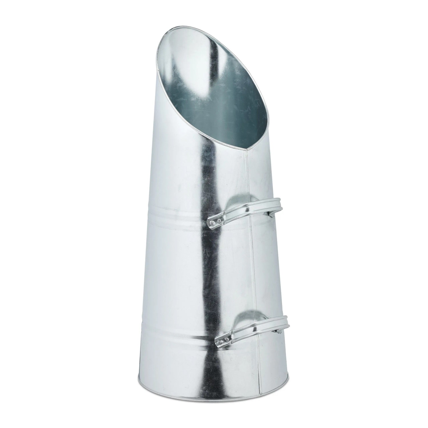 Relaxdays Kohlenschütte Eisen Silber 16 Liter Mit 2 Griffen Abgeschrägte Öffnung 58 cm x 25 cm