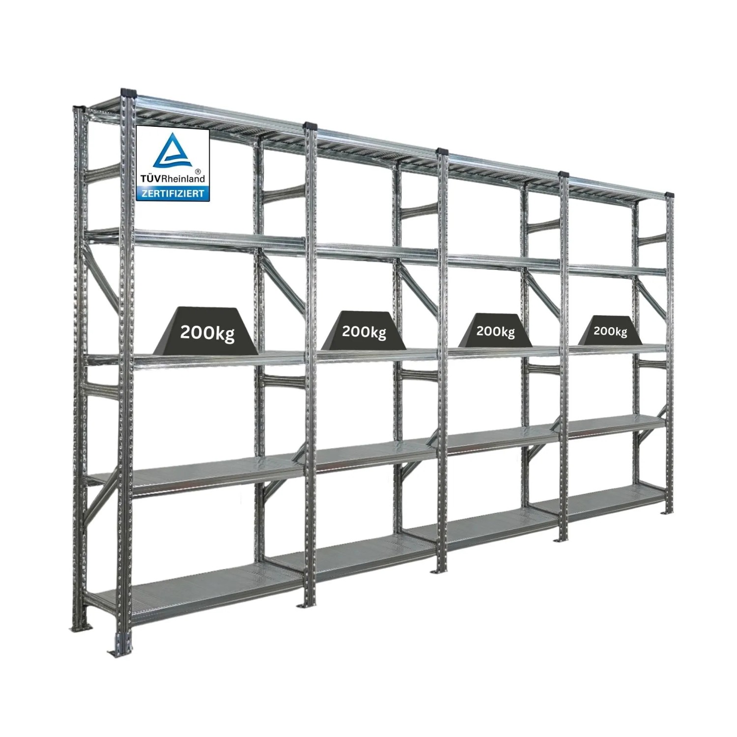 PROREGAL Fachbodenregal Stecksystem Proximo Grundregal HxBxT 200 x 120 x 50 cm 10 Ebenen Fachlast 235 kg Beidseitig Verzinkt