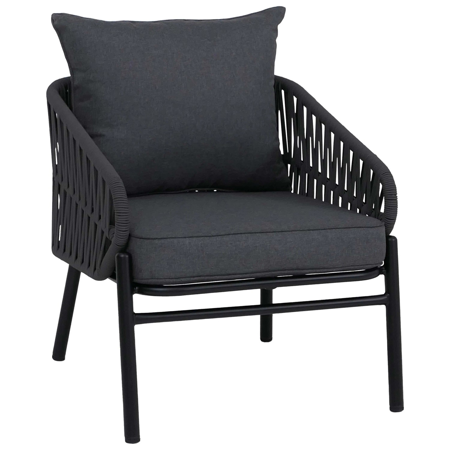 PROREGAL Aluminium-Gartenstuhl Loungestuhl Sessel Outdoor Seilgeflecht Rope Stoff/Textil 180g/m2 Anthrazit