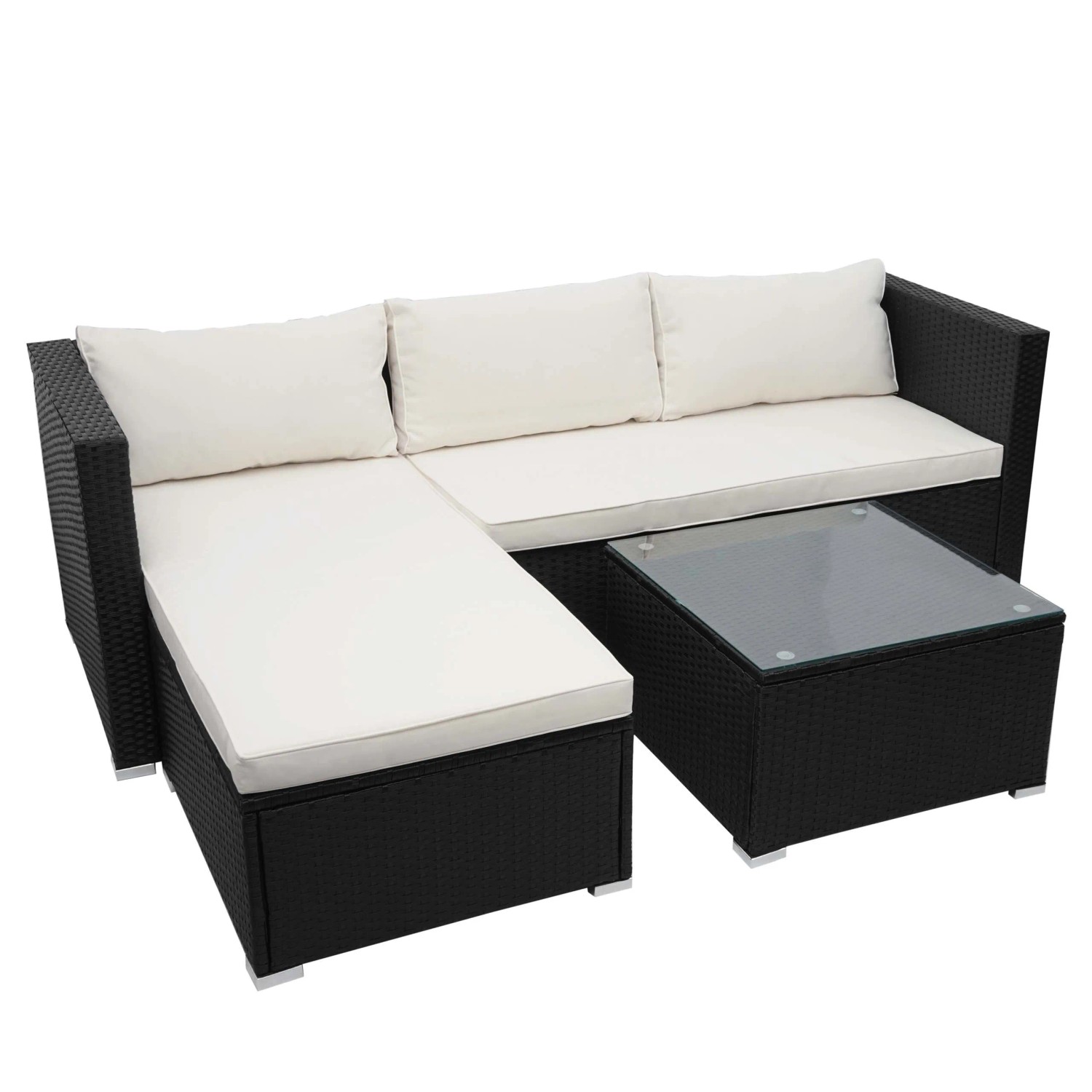 PROREGAL Poly-Rattan Garnitur Balkon-/Garten-/Lounge-Set Sofa Sitzgruppe Schwarz Kissen Creme Ohne Dekokissen