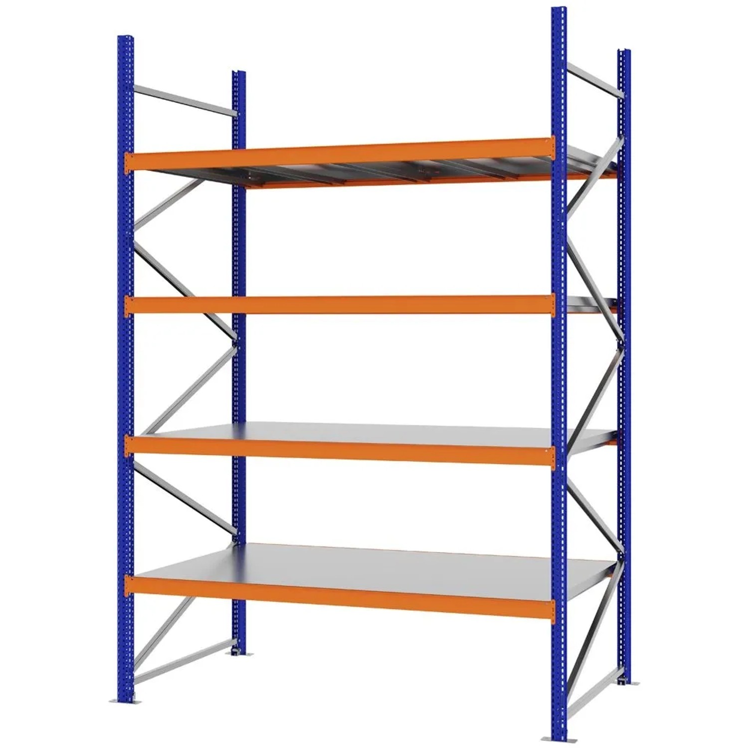 PROREGAL Weitspannregal Schraub-Stecksystem MAGNUS PRO Made In Germany Grundregal 300x200x100cm 4 Ebenen Stahlböden Fachlast 600kg Verzinkt