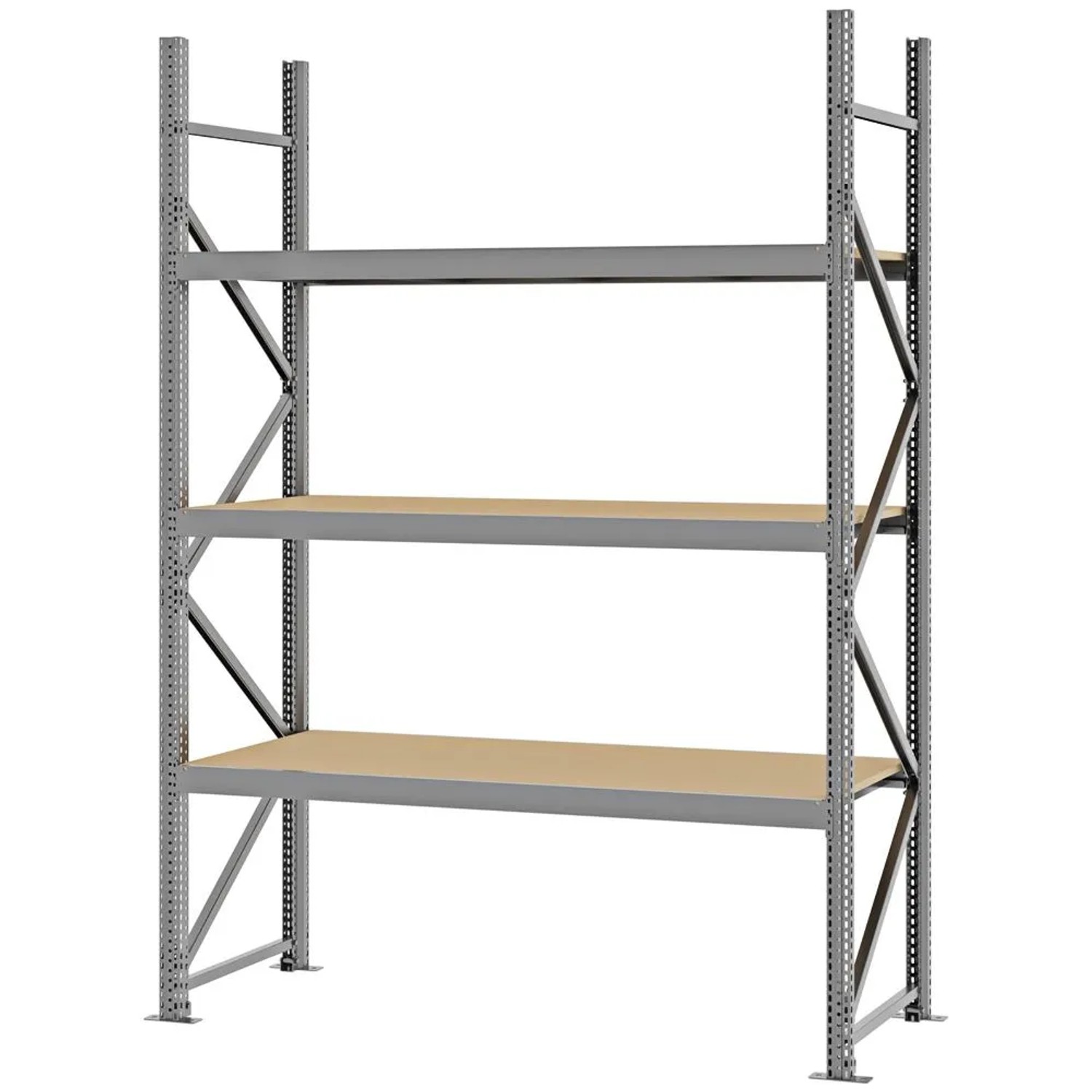 PROREGAL Weitspannregal Schraub-Stecksystem MAGNUS PRO Made In Germany Grundregal 250x175x60cm 3 Ebenen Spanplattenböden Fachlast 700kg Verzinkt