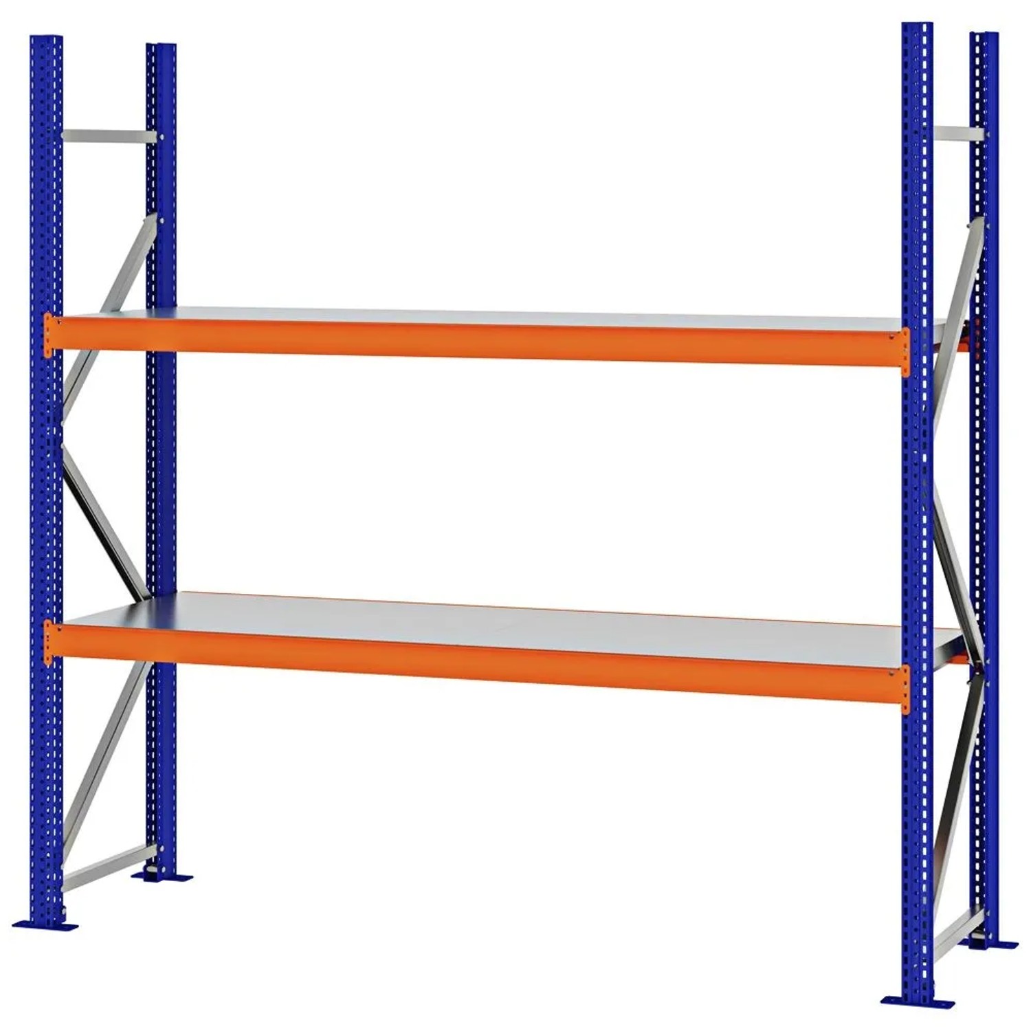 PROREGAL Weitspannregal Schraub-Stecksystem MAGNUS PRO Made In Germany Grundregal 200x200x50cm 2 Ebenen Stahlböden Fachlast 600kg Blau/Orange