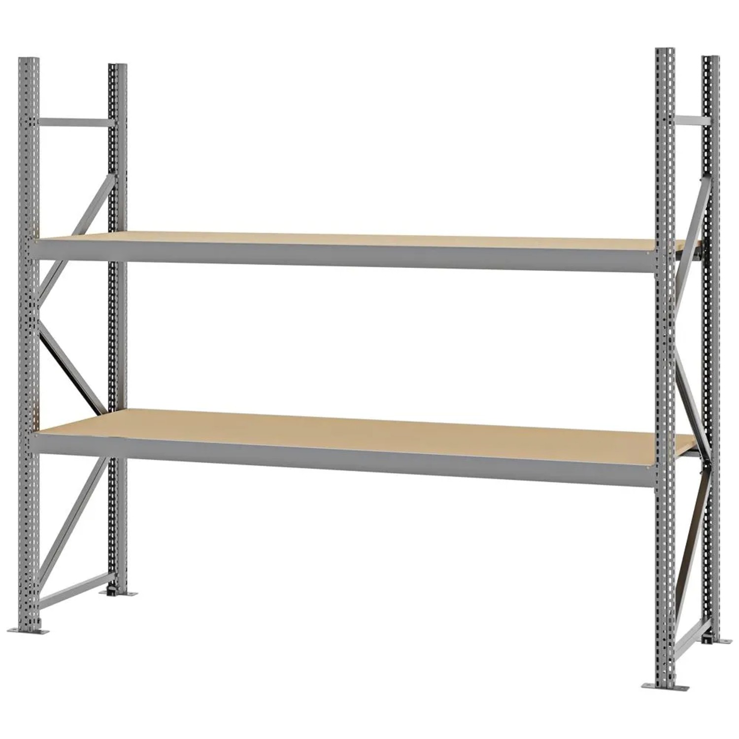 PROREGAL Weitspannregal Schraub-Stecksystem MAGNUS PRO Made In Germany Grundregal 200x225x60cm 2 Ebenen Spanplattenböden Fachlast 520kg Verzinkt