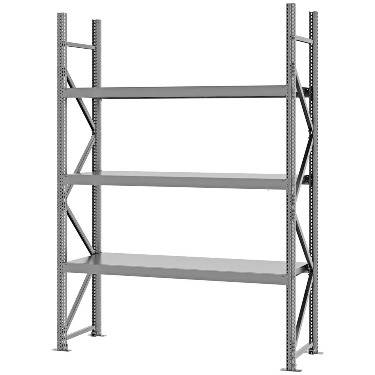 PROREGAL Weitspannregal Schraub-Stecksystem MAGNUS PRO Made In Germany Grundregal 250x175x50cm 3 Ebenen Stahlböden Fachlast 700kg Verzinkt