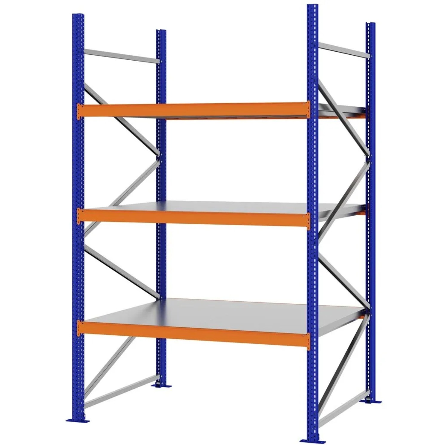PROREGAL Weitspannregal Schraub-Stecksystem MAGNUS PRO Made In Germany Grundregal 250x150x100cm 3 Ebenen Stahlböden Fachlast 750kg Verzinkt