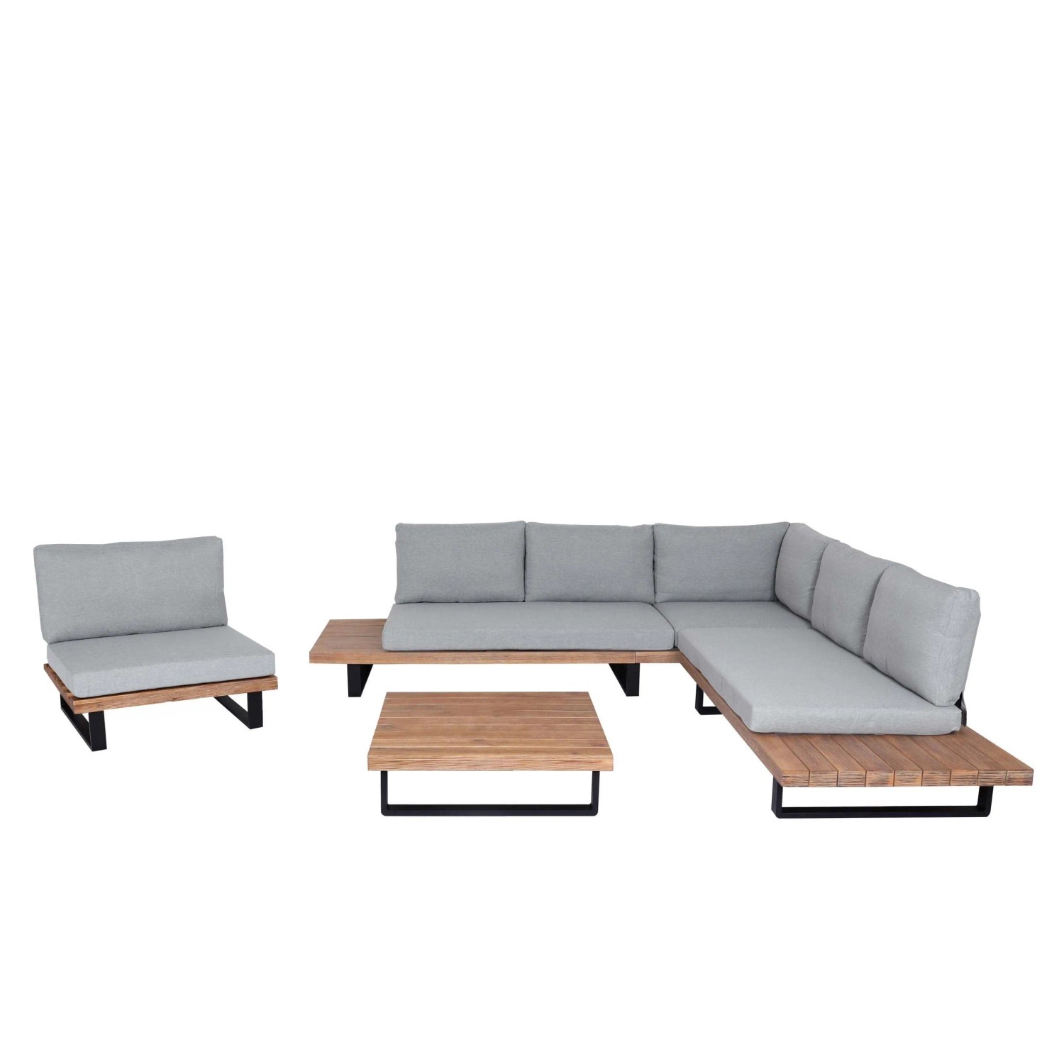 PROREGAL Garten-Garnitur Mit Sessel Lounge-Set Sofa Spun Poly Akazie Holz FSC Aluminium Hellbraun Polster Hellgrau